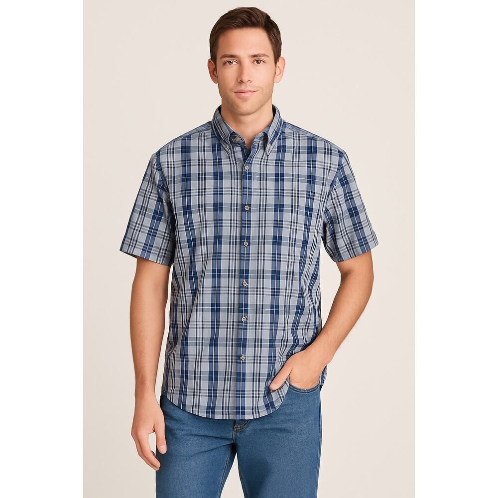 Eddie Bauer Blue Plaid Short Sleeve Shirt 2XL Classic Fit
